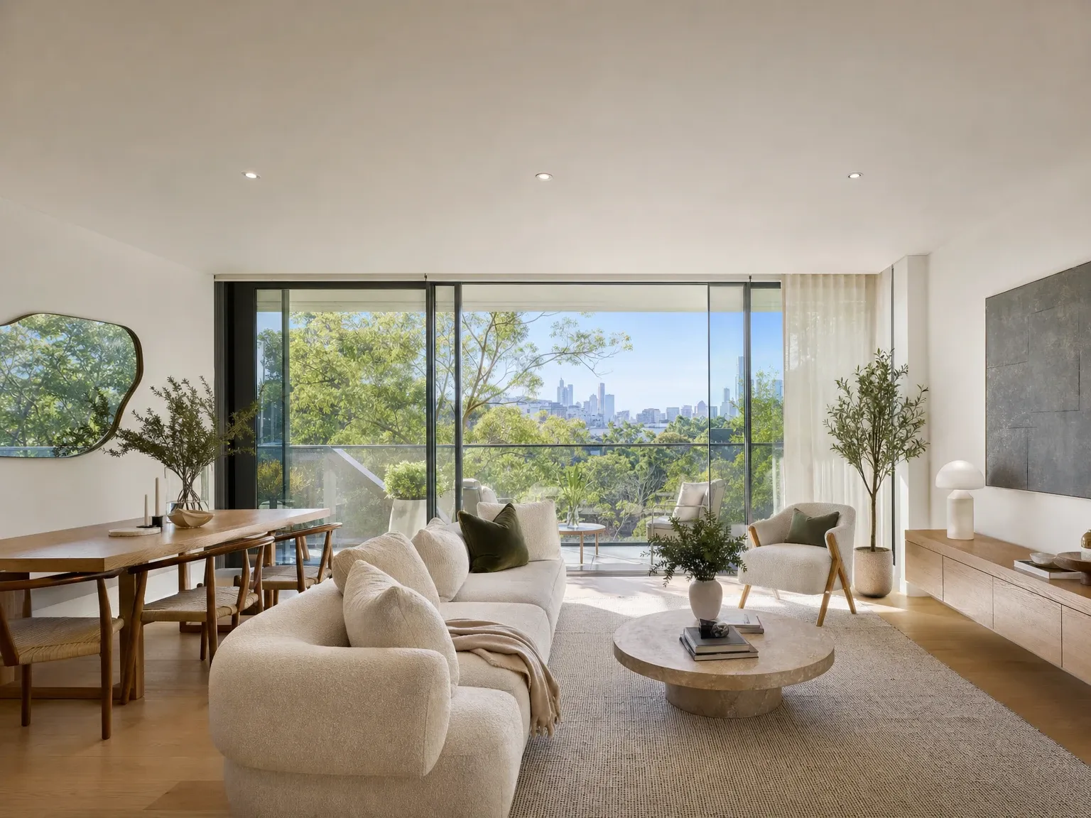 The same apartment living room virtually staged for an off-market campaign