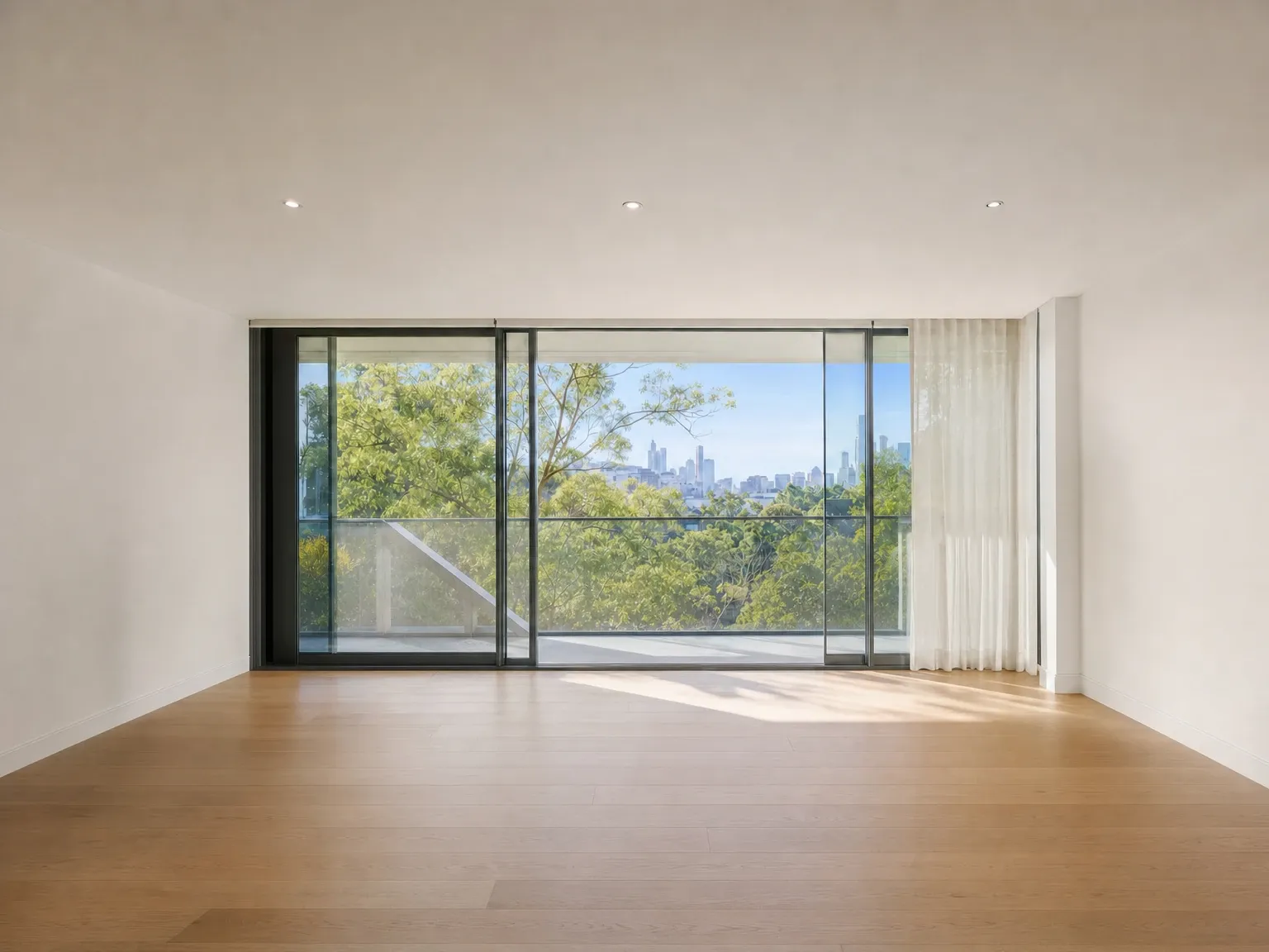 Empty inner-city apartment living room before virtual staging
