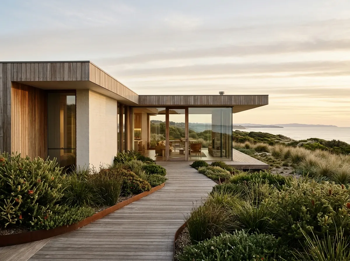 Awards-grade architectural exterior render with precise reflections and shadow detail