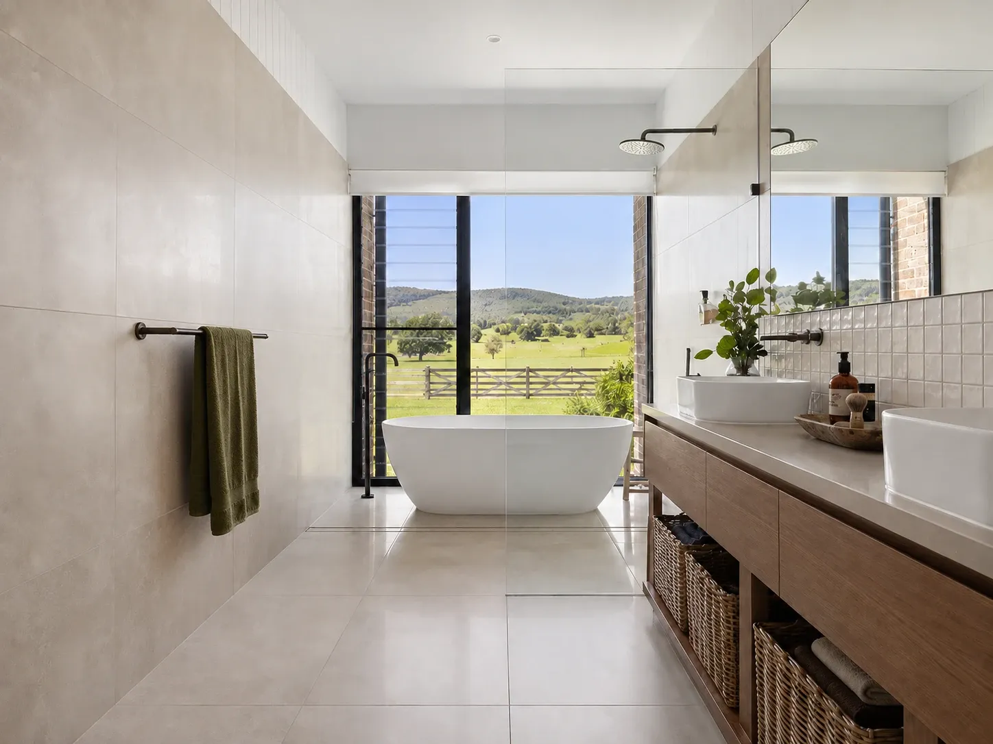 Bathroom after tile and vanity update — proposed render