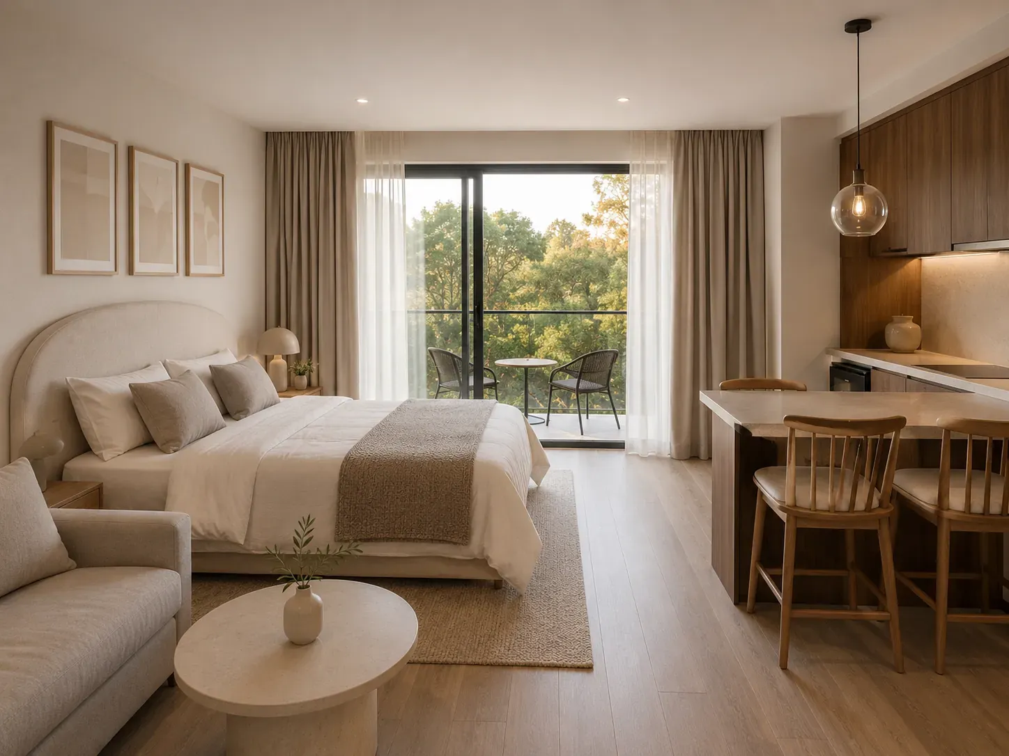 Rental bedroom after — virtually staged render