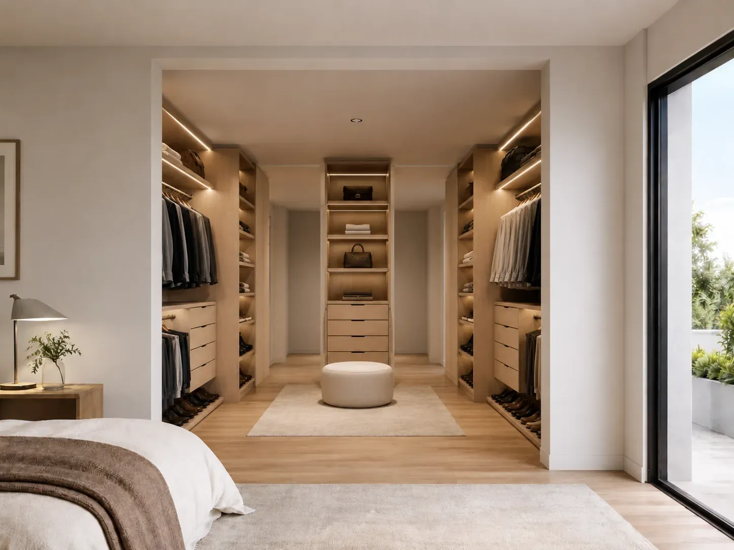 Australian built-in wardrobe with double hang height, shelf stack, drawers and shoe storage