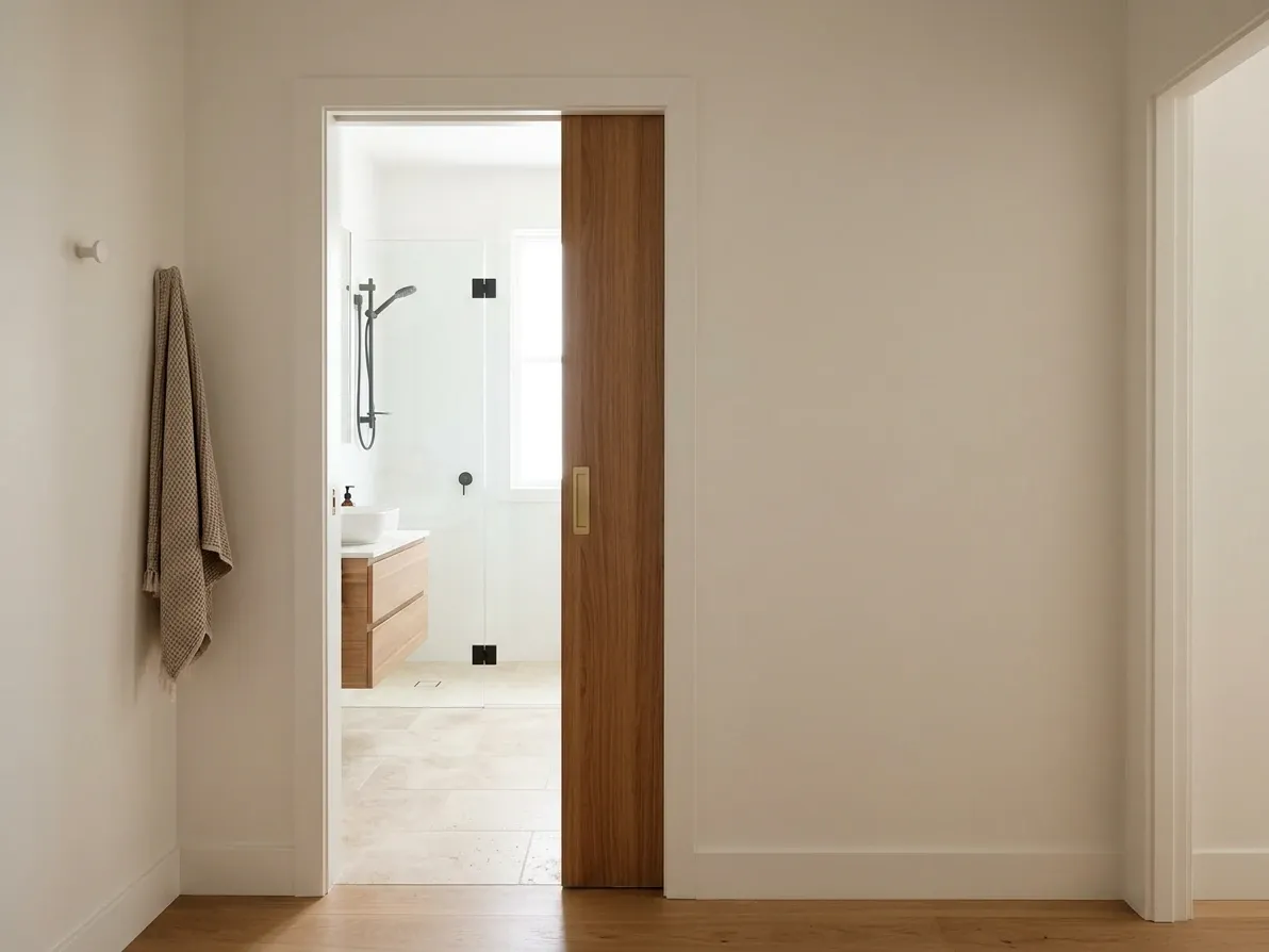 Australian bathroom with a cavity sliding door reclaiming the swing arc