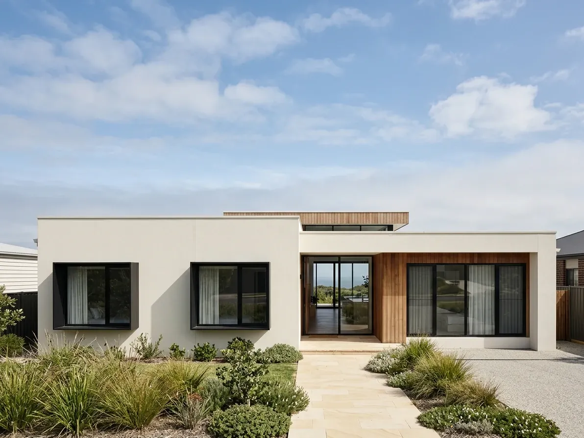 Coastal Australian home exterior under a natural calibrated blue sky