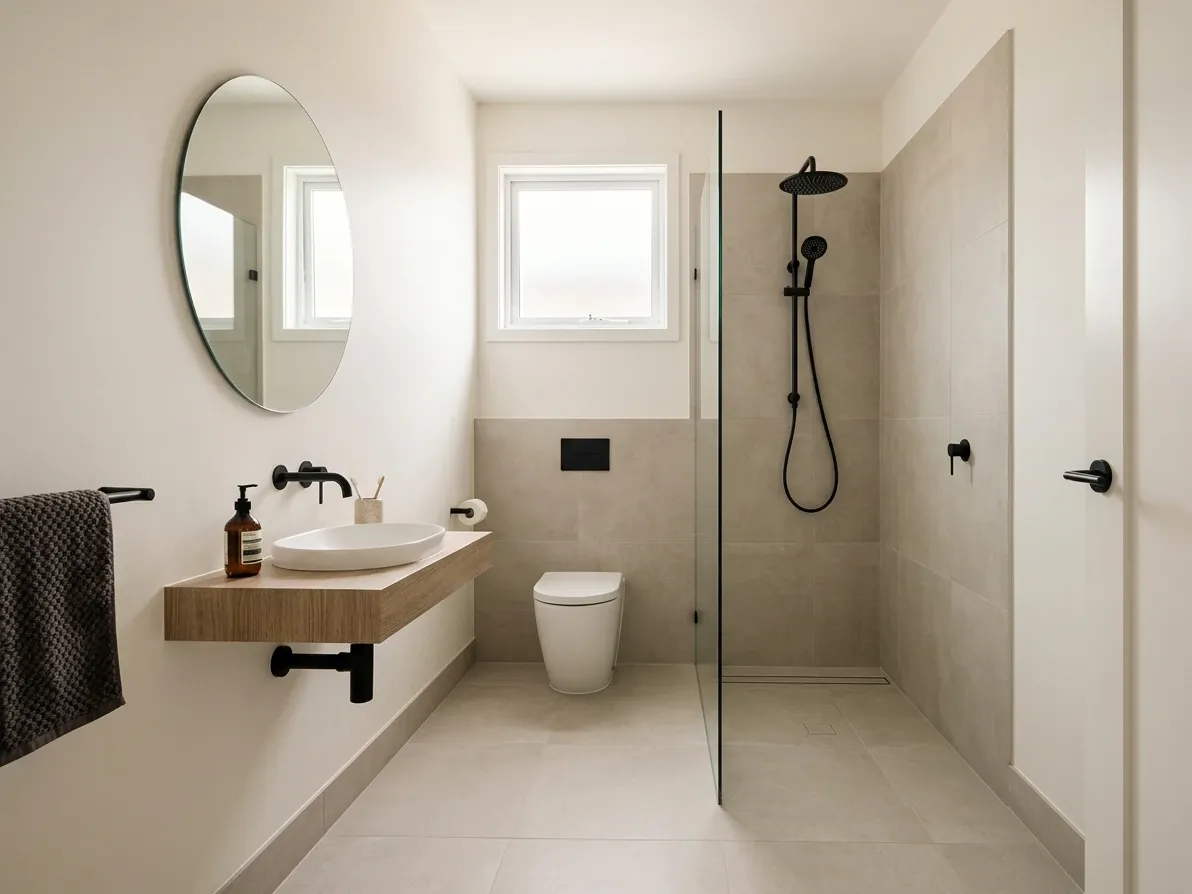 Small but well-resolved Australian ensuite with a single-wall layout