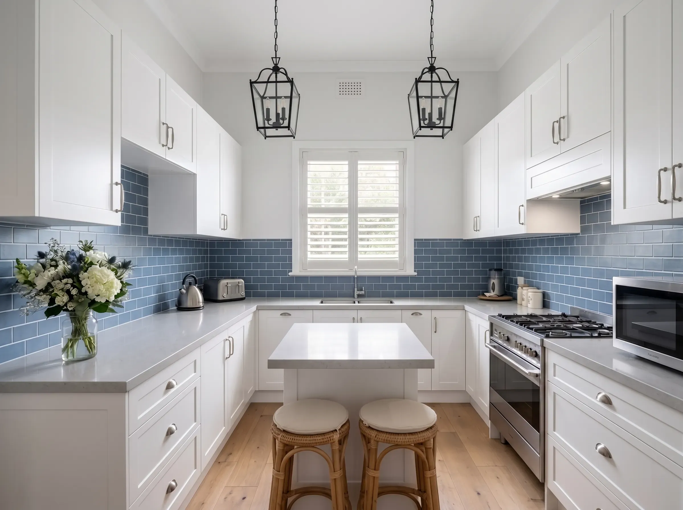 Renovated cottage kitchen with Hamptons-coastal aesthetic