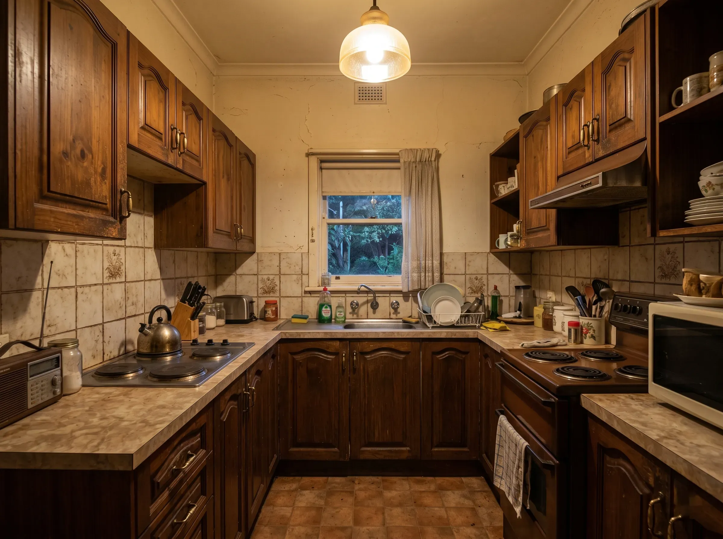 Tired 1980s Australian cottage kitchen before renovation