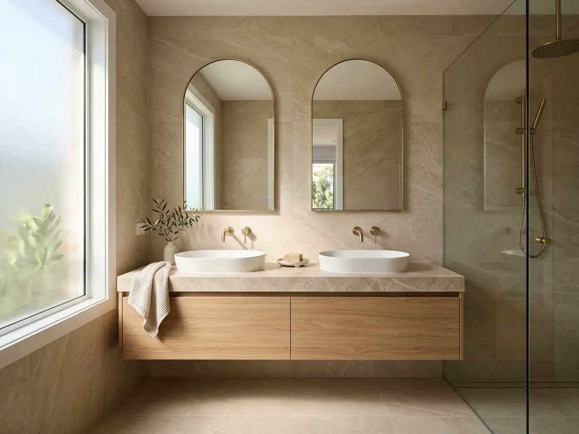 Double vanity ensuite with two basins and generous bench space