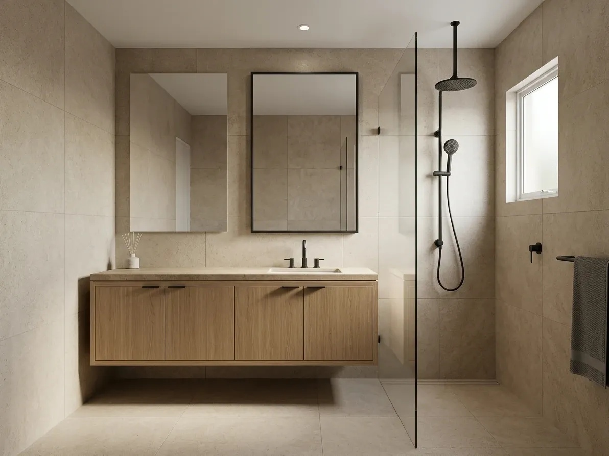Photorealistic pre-build 3D render of an Australian ensuite renovation