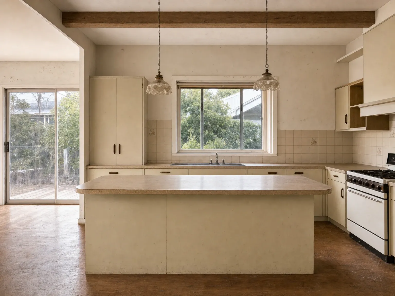 Dated Australian kitchen before a modern farmhouse renovation