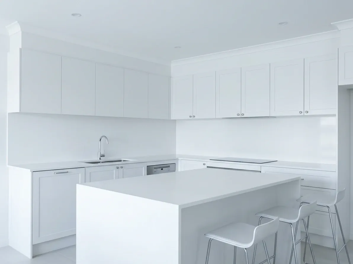Flat all-white Australian kitchen with no contrast, warmth or texture