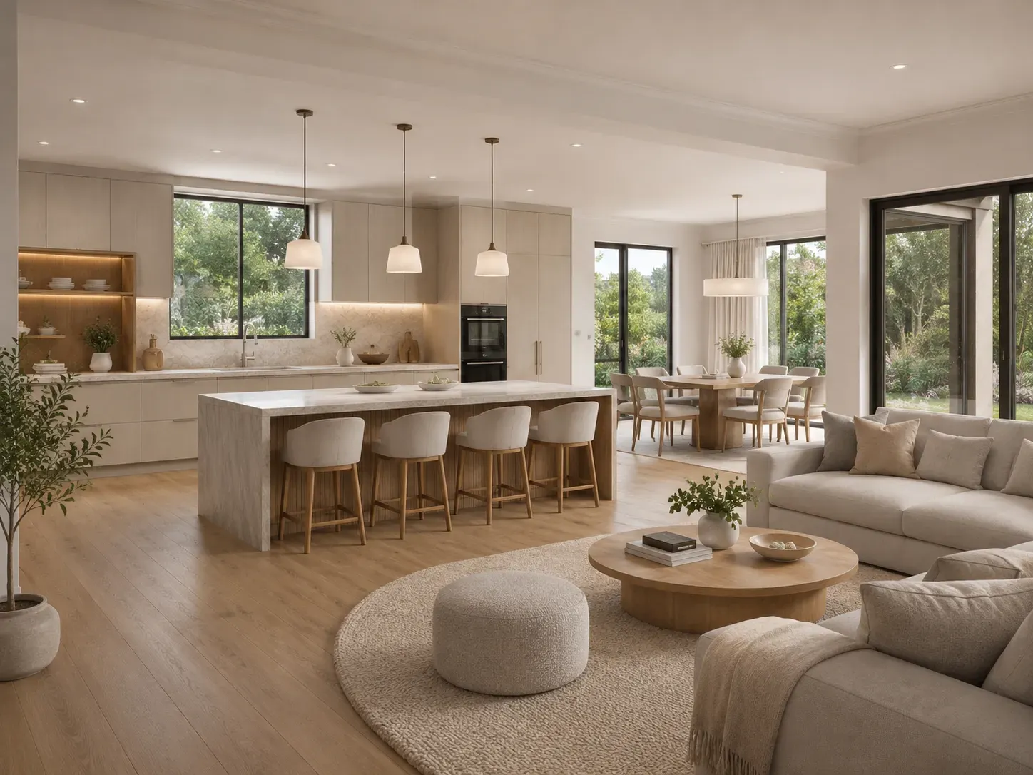 Living room after — virtual staging render