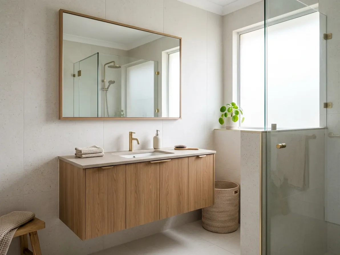 Semi-custom bathroom vanity install in a mid-range Australian renovation