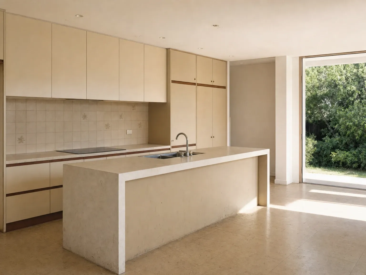 Dated pre-renovation kitchen before a minimalist upgrade