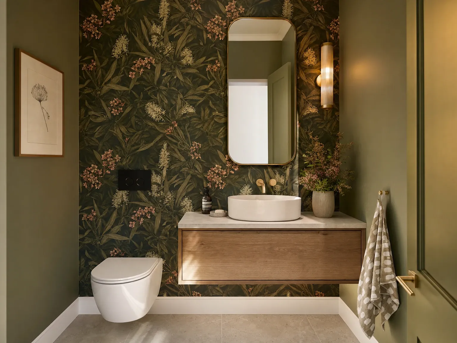 The same powder room after a designed mid-to-upper fit-out