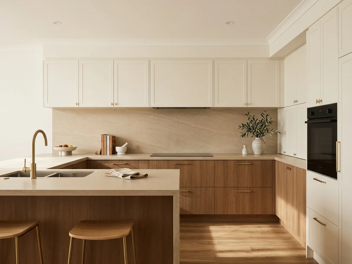 A photoreal kitchen visualisation showing a proposed splashback against the actual cabinetry and benchtop