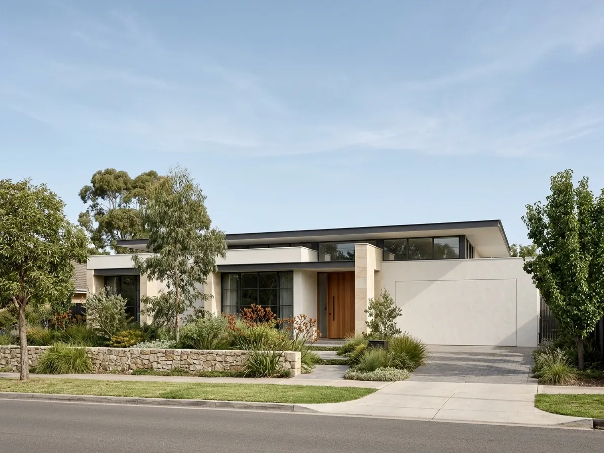 Australian home exterior with an understated natural sky that keeps focus on the property