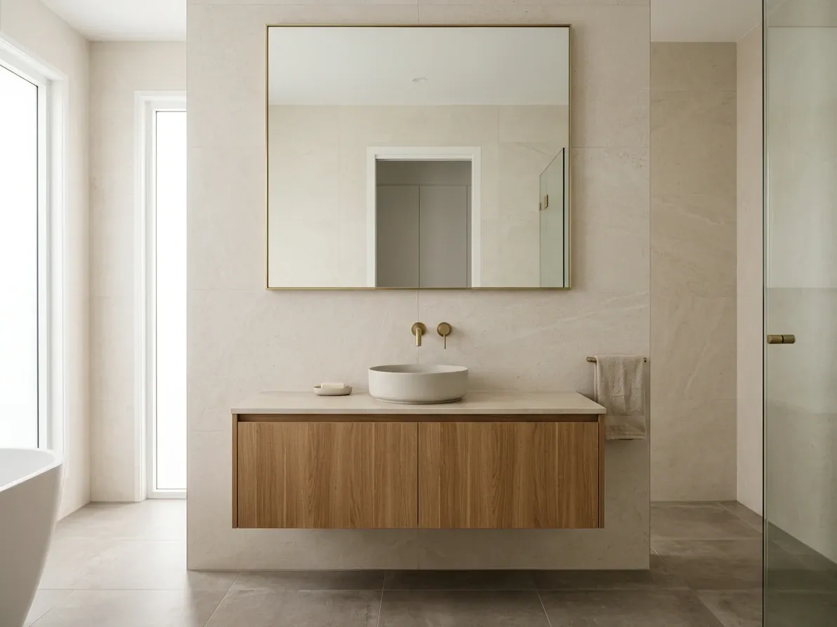 Bathroom vanity at 900 mm height showing comfortable proportions for adults