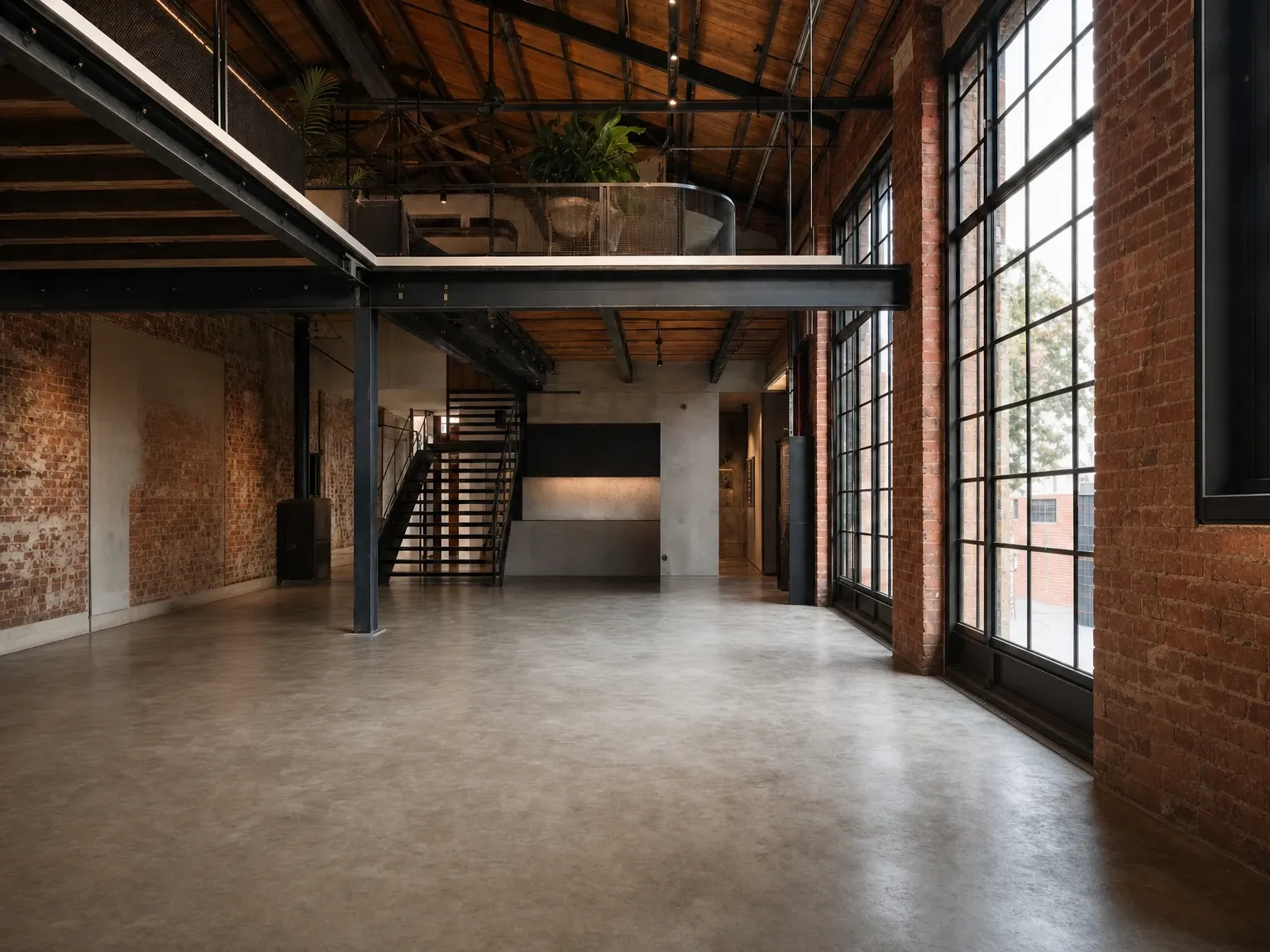 Empty raw warehouse shell before residential conversion